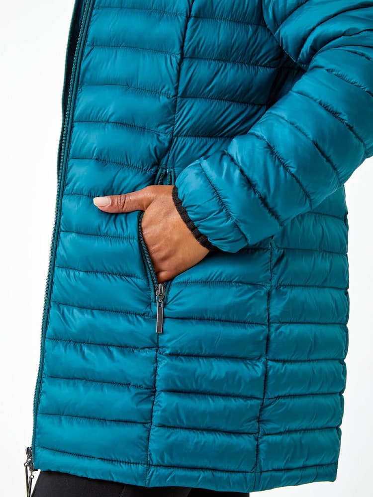 Roman Aqua Blue Petite Metallic Finish Quilted Puffer Coat - Image 4 of 4 Roman Aqua Blue Petite Metallic Finish Quilted Puffer Coat - Image 4 of 4