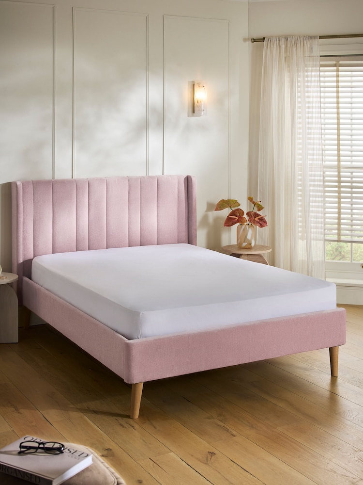 Smart Chenille Blush Pink Madeira Upholstered Bed Frame - Image 2 of 6 Smart Chenille Blush Pink Madeira Upholstered Bed Frame - Image 2 of 6
