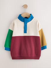 Brown/Stone Popper Neck Colourblock Top (3mths-7yrs) - Image 1 of 4