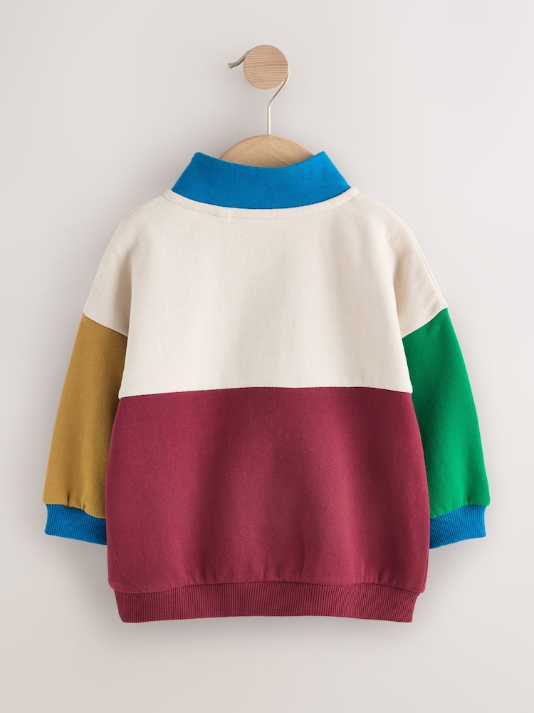 Brown/Stone Popper Neck Colourblock Top (3mths-7yrs) - Image 2 of 4