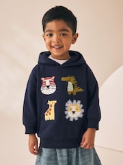Navy Applique Sarfai - Long Sleeve Hoodie (3mths-7yrs) - 4суретінің 1 суреті