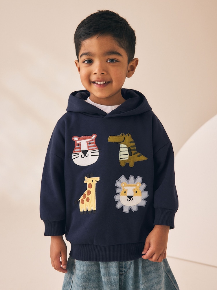 Navy Applique Sarfai - Long Sleeve Hoodie (3mths-7yrs) - 4суретінің 1 суреті