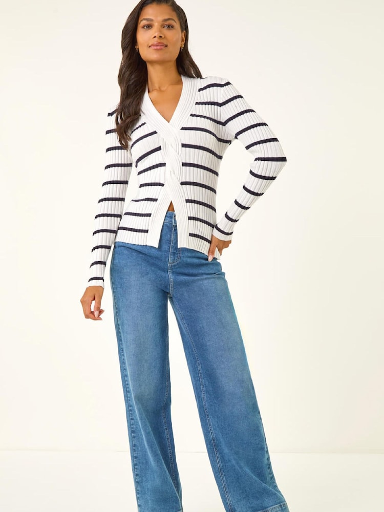 Roman Chalk White Cable Split Knit Jumper - Image 2 of 5 Roman Chalk White Cable Split Knit Jumper - Image 2 of 5