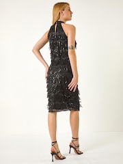 Roman Black Halter Neck Tassel Trapeze Dress - Image 3 of 5