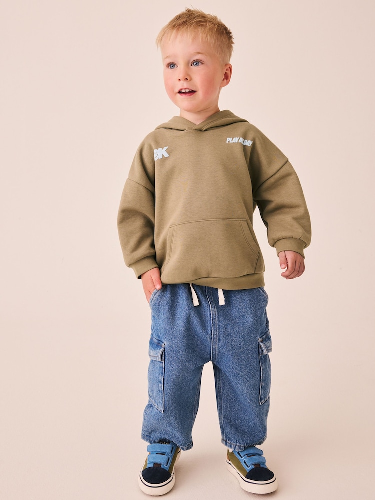 Taupe Brown Printed Slogan Long Sleeve Hoodie (3mths-7yrs) - Image 2 of 4