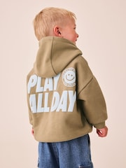 Taupe Brown Printed Slogan Long Sleeve Hoodie (3mths-7yrs) - Image 3 of 4