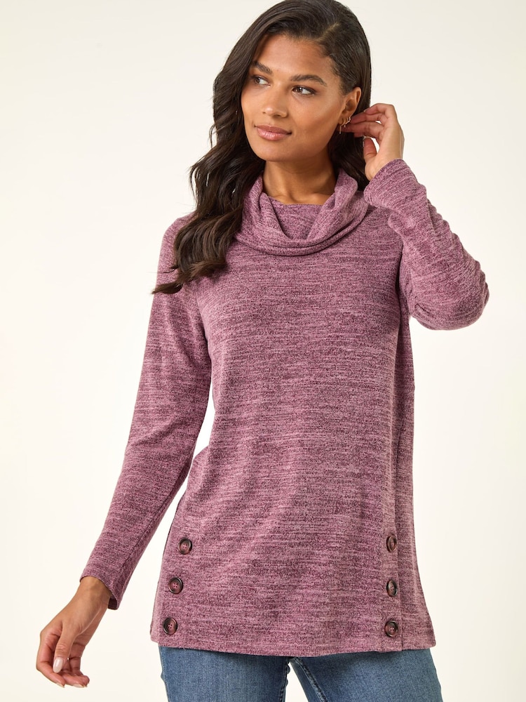 Roman Purple High Neck Buttoned Tunic Top - Image 1 of 5 Roman Purple High Neck Buttoned Tunic Top - Image 1 of 5