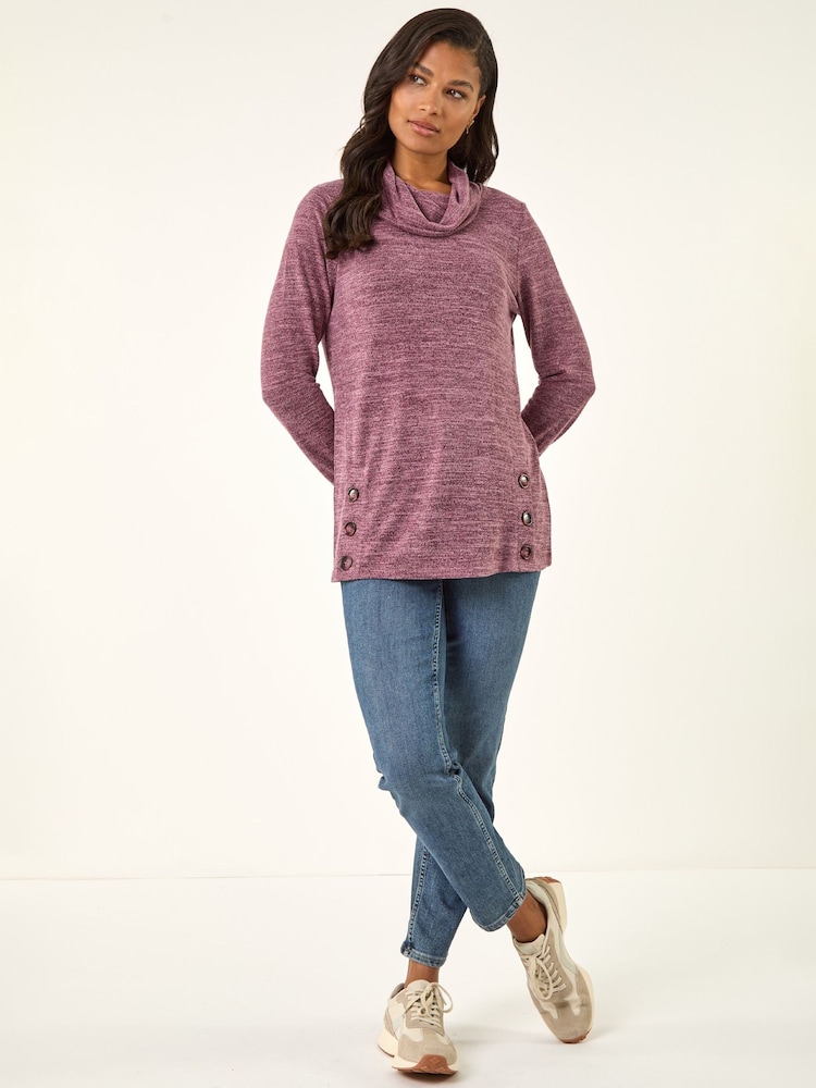 Roman Purple High Neck Buttoned Tunic Top - Image 2 of 5 Roman Purple High Neck Buttoned Tunic Top - Image 2 of 5
