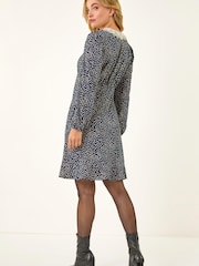 Roman Blue Lace Collar Spot Print Midi Dress - Image 3 of 5