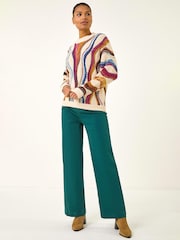 Roman White Abstract Stripe Knit Jumper - Image 2 of 5