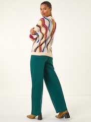 Roman White Abstract Stripe Knit Jumper - Image 3 of 5