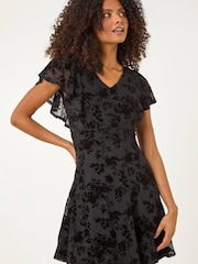 Roman Black Floral Print Angel Sleeve Mini Dress - Image 3 of 4