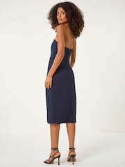 Roman Blue Bandeau Collar Stretch Midi Dress - Image 3 of 5