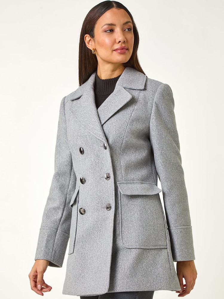 Roman Grey Double Breasted Longline Coat - Image 1 of 5 Roman Grey Double Breasted Longline Coat - Image 1 of 5