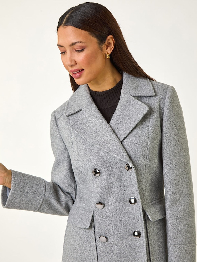 Roman Grey Double Breasted Longline Coat - Image 2 of 5 Roman Grey Double Breasted Longline Coat - Image 2 of 5