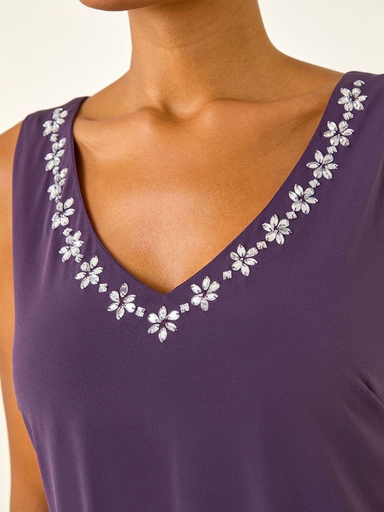 Roman Purple Embellished V-Neck Stretch Vest Top - Image 5 of 5 Roman Purple Embellished V-Neck Stretch Vest Top - Image 5 of 5