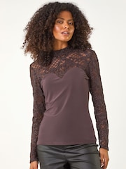 Roman Brown Baroque Lace Stretch Blouse - Image 4 of 5