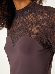 Roman Brown Baroque Lace Stretch Blouse - Image 5 of 5