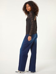 Roman Black Baroque Lace Stretch Blouse - Image 3 of 5