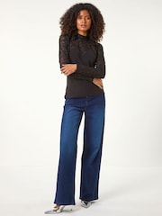 Roman Black Baroque Lace Stretch Blouse - Image 4 of 5