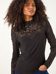 Roman Black Baroque Lace Stretch Blouse - Image 5 of 5