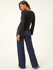 Roman Black Textured V-Neck Blouse - Image 3 of 5