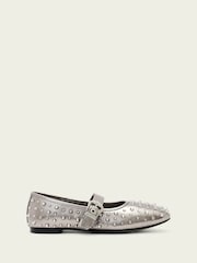 AllSaints Grey Holly Stud Metallic Ballet Flats Shoes - Image 1 of 4