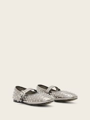 AllSaints Grey Holly Stud Metallic Ballet Flats Shoes - Image 2 of 4