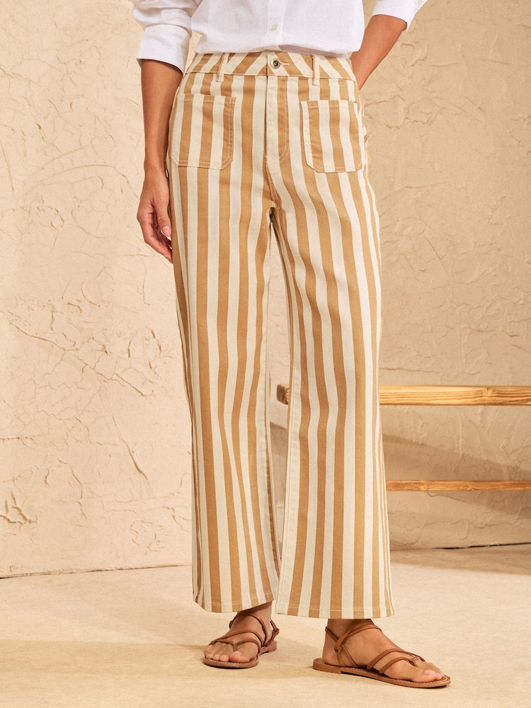 Love & Roses Ecru Petite Straight Leg Crop Jeans With Stripe Detail - Image 1 of 5