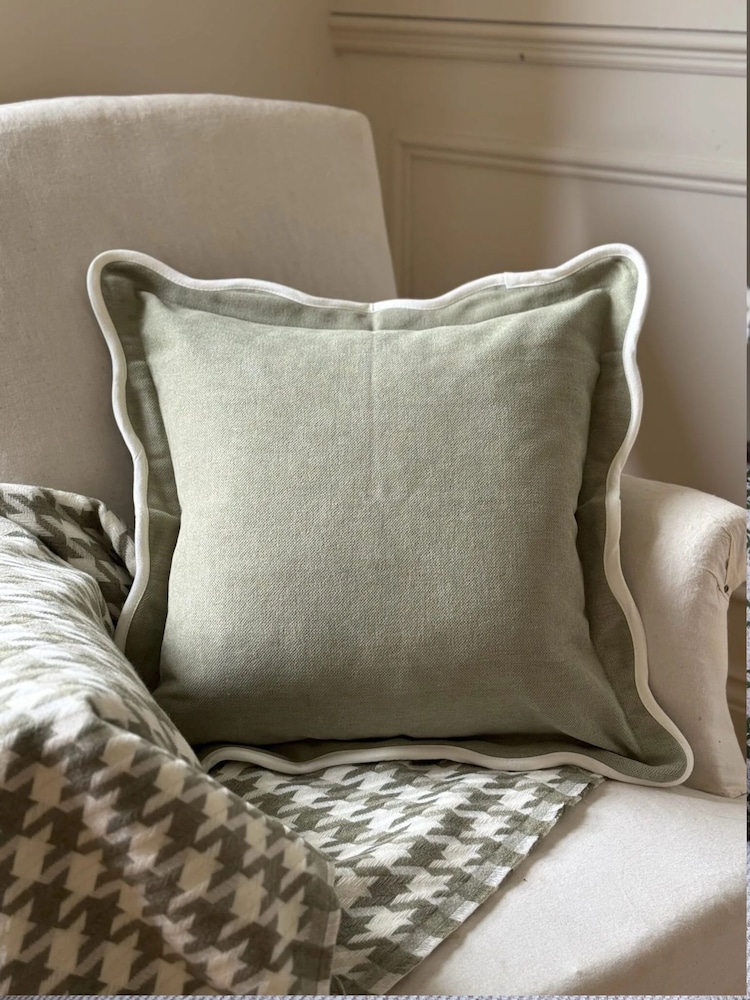 Ellenvale Interiors Sage Chloe Scalloped Edge Cushion Cover - Image 1 of 3 Ellenvale Interiors Sage Chloe Scalloped Edge Cushion Cover - Image 1 of 3