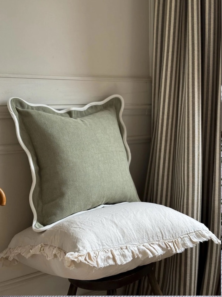 Ellenvale Interiors Sage Chloe Scalloped Edge Cushion Cover - Image 2 of 3 Ellenvale Interiors Sage Chloe Scalloped Edge Cushion Cover - Image 2 of 3
