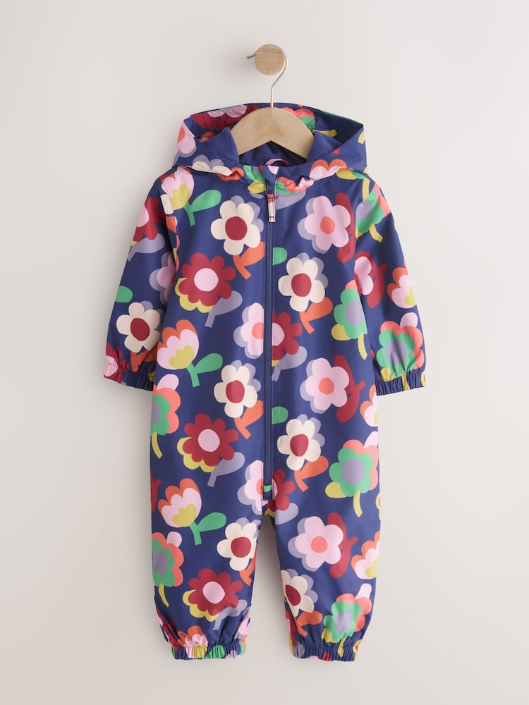 Navy Flowers Waterproof Printed Puddlesuit (3mths-7yrs) - Image 1 of 6 Navy Flowers Waterproof Printed Puddlesuit (3mths-7yrs) - Image 1 of 6