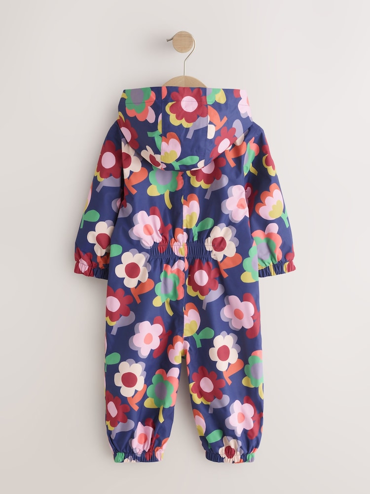 Navy Flowers Waterproof Printed Puddlesuit (3mths-7yrs) - Image 2 of 6 Navy Flowers Waterproof Printed Puddlesuit (3mths-7yrs) - Image 2 of 6