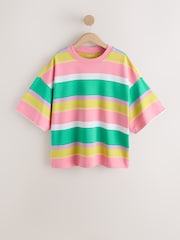 Pink/Green/Yellow Stripe - T-shirt girocollo pesante oversize con vestibilità squadrata - Immagine 5 di 7