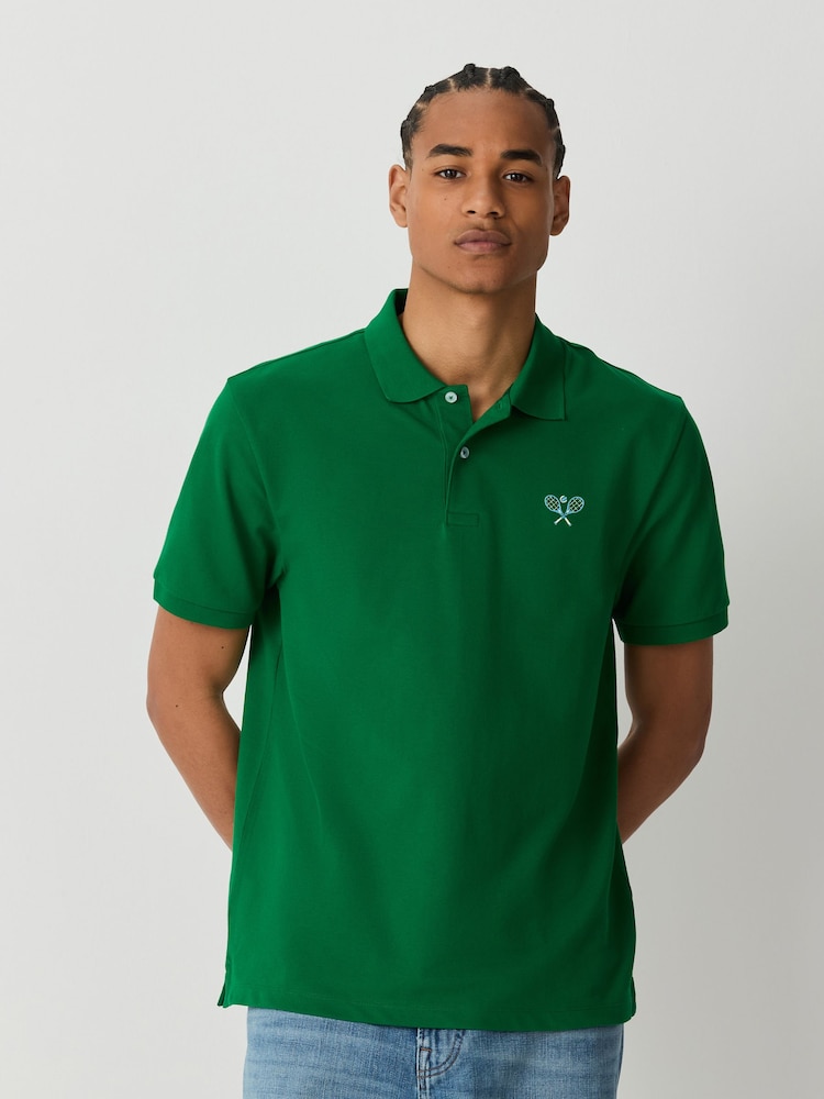 Tennis Green Embroided Regular Fit Short Sleeve Pique Polo Shirt - Image 1 of 4