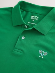Tennis Green Embroided Regular Fit Regular Fit Short Sleeve Pique Polo Shirt - Image 6 of 8