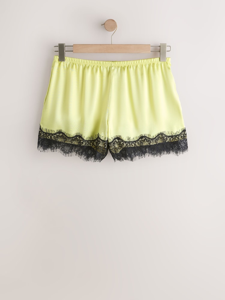 Lime Green Lace Trim Shorts - Image 1 of 3