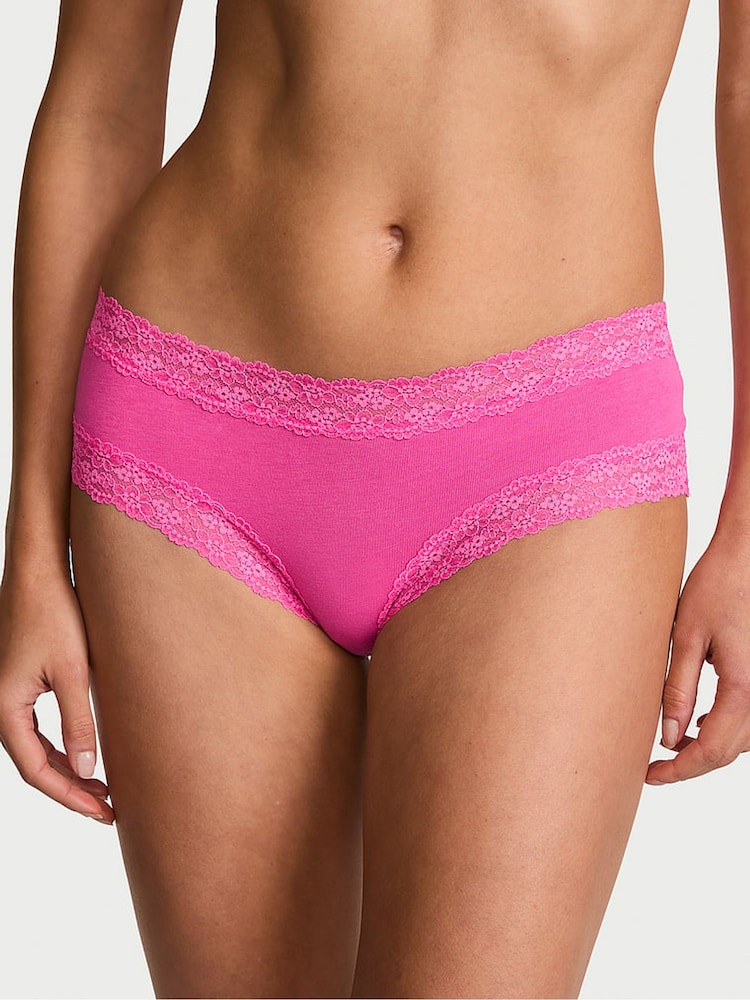 Victoria's Secret Flower Pink Cheeky Cotton Lace Trim Knickers - Image 1 of 3 Victoria's Secret Flower Pink Cheeky Cotton Lace Trim Knickers - Image 1 of 3