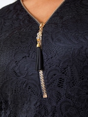 Roman Black Curve Zip Front Lace Stretch Blouse - Image 4 of 4