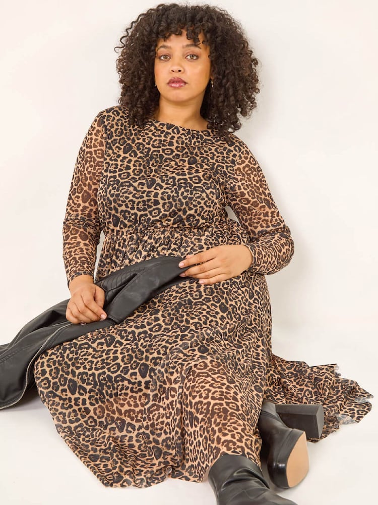 Roman Animal Curve Animal Print A-Line Stretch Dress - Image 1 of 5 Roman Animal Curve Animal Print A-Line Stretch Dress - Image 1 of 5