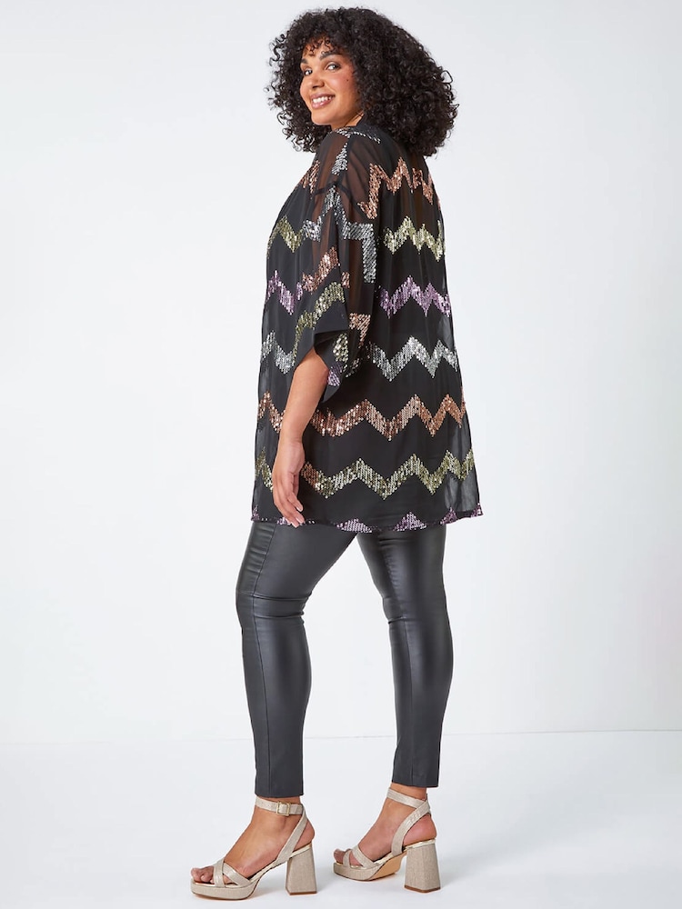 Roman Black Curve Sequin Zig Zag Kimono Blouse - Image 2 of 5 Roman Black Curve Sequin Zig Zag Kimono Blouse - Image 2 of 5