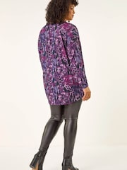 Roman Purple Curve Printed Stretch Tunic Top - Image 3 of 5