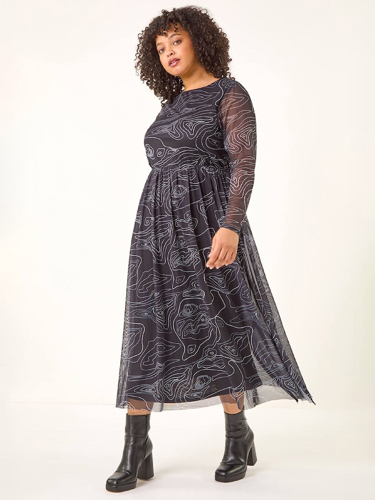 Roman Black Curve Abstract Swirl Midi Dress - Image 2 of 5 Roman Black Curve Abstract Swirl Midi Dress - Image 2 of 5