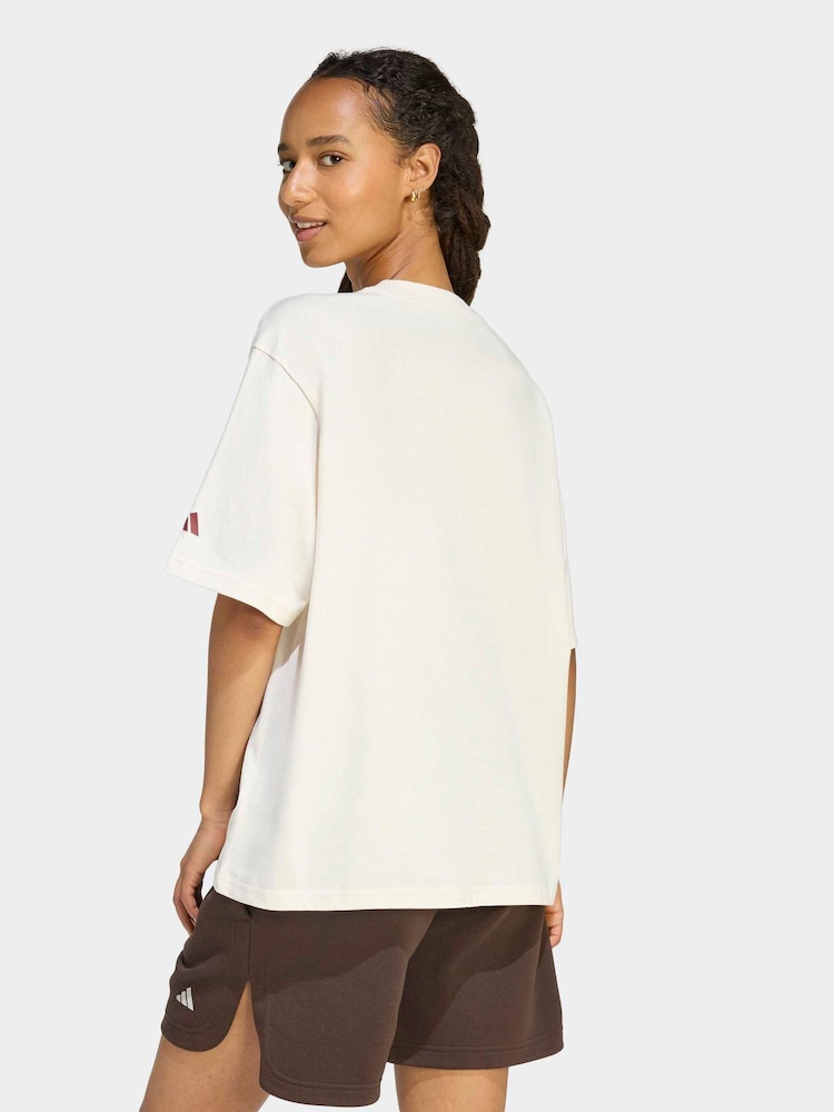 adidas White 3 Stripe Studio Graphic T-Shirt - Image 2 of 6