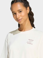 adidas White 3 Stripe Studio Graphic T-Shirt - Image 4 of 6