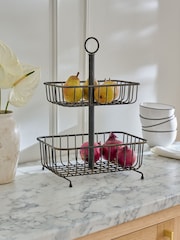 Antique Black Hertford 2 Tier Fruit Basket - Image 1 of 4