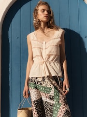 BHOEM Peach Pink Embroidered Cotton Lace Trim Top - Image 4 of 5