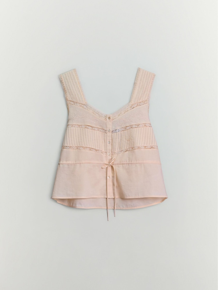 BHOEM Peach Pink Embroidered Cotton Lace Trim Top - Image 5 of 5