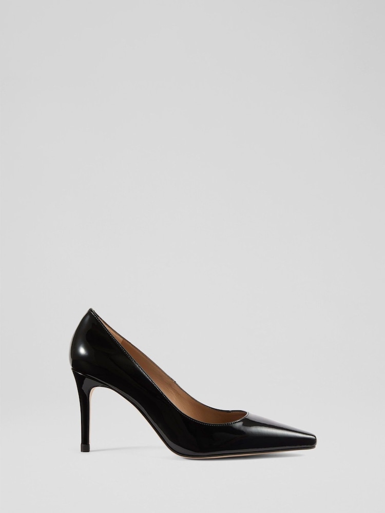 LK Bennett Black New Floret Patent Pointed Toe Courts - Image 1 of 3 LK Bennett Black New Floret Patent Pointed Toe Courts - Image 1 of 3