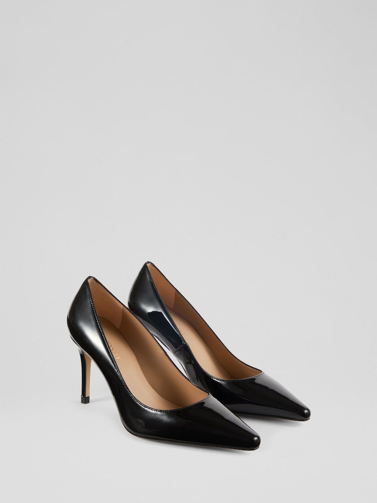 LK Bennett Black New Floret Patent Pointed Toe Courts - Image 2 of 3 LK Bennett Black New Floret Patent Pointed Toe Courts - Image 2 of 3
